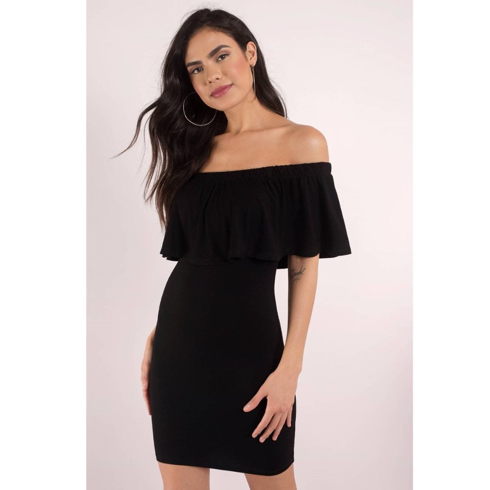 Tobi little black off shoulder bodycon dress with layer detail